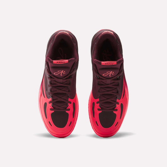 The Reebok Engine A Basketball Shoes are red and black performance sneakers featuring SuperFloat foam for enhanced on-court comfort.