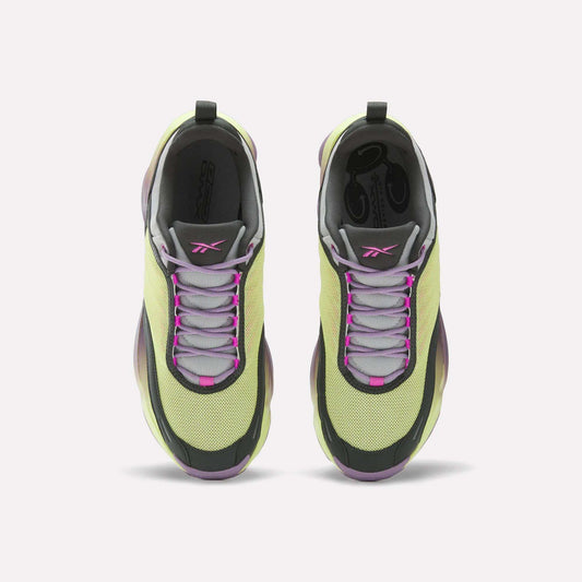 The Reebok DMX Series 3000 Shoes feature light green mesh uppers with purple and pink accents, gray laces, and black trim—offering comfortable wear with advanced DMX moving air technology.