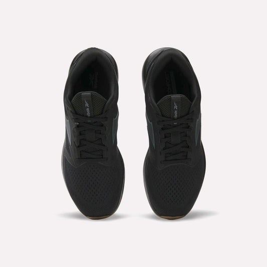 A pair of black Reebok Men's Nanoflex Trainer 2 Shoes viewed from above on a white background, featuring black laces, mesh uppers, and subtle Reebok branding on the tongue and side.