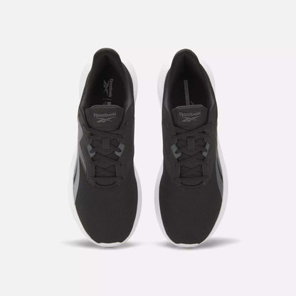 A pair of Men's Energen Lux Running Shoes by Reebok, shown from above with mesh uppers, black laces, and white soles—versatile running shoes displayed on a plain white background.