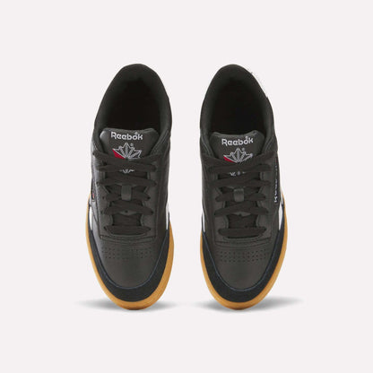 The Reebok Club C Revenge Vintage Shoes are black men's casual shoes made from soft leather, delivering comfort and retro style.