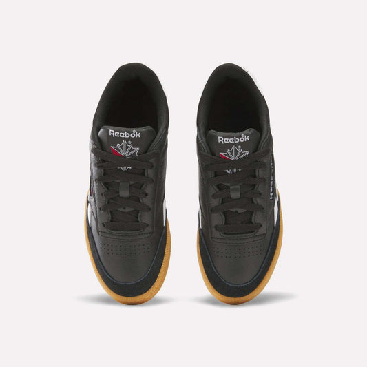 The Reebok Club C Revenge Vintage Shoes are black men's casual shoes made from soft leather, delivering comfort and retro style.