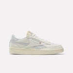 Side view of Reebok Club C Revenge Vintage Shoes in white full-grain leather with light gray accents, cream-colored sole, and subtle side branding, displayed against a plain white background.