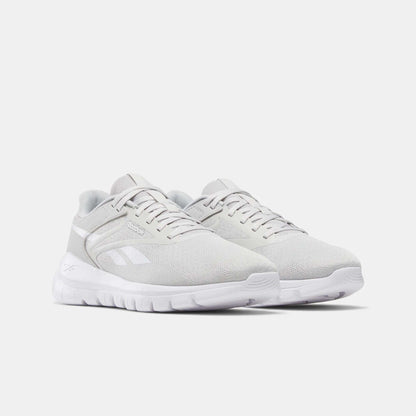 A pair of Reebok Men's Split Flex Training Shoes in light gray with white soles and subtle side branding, perfect for running, HIIT classes, or casual wear, shown on a plain white background.