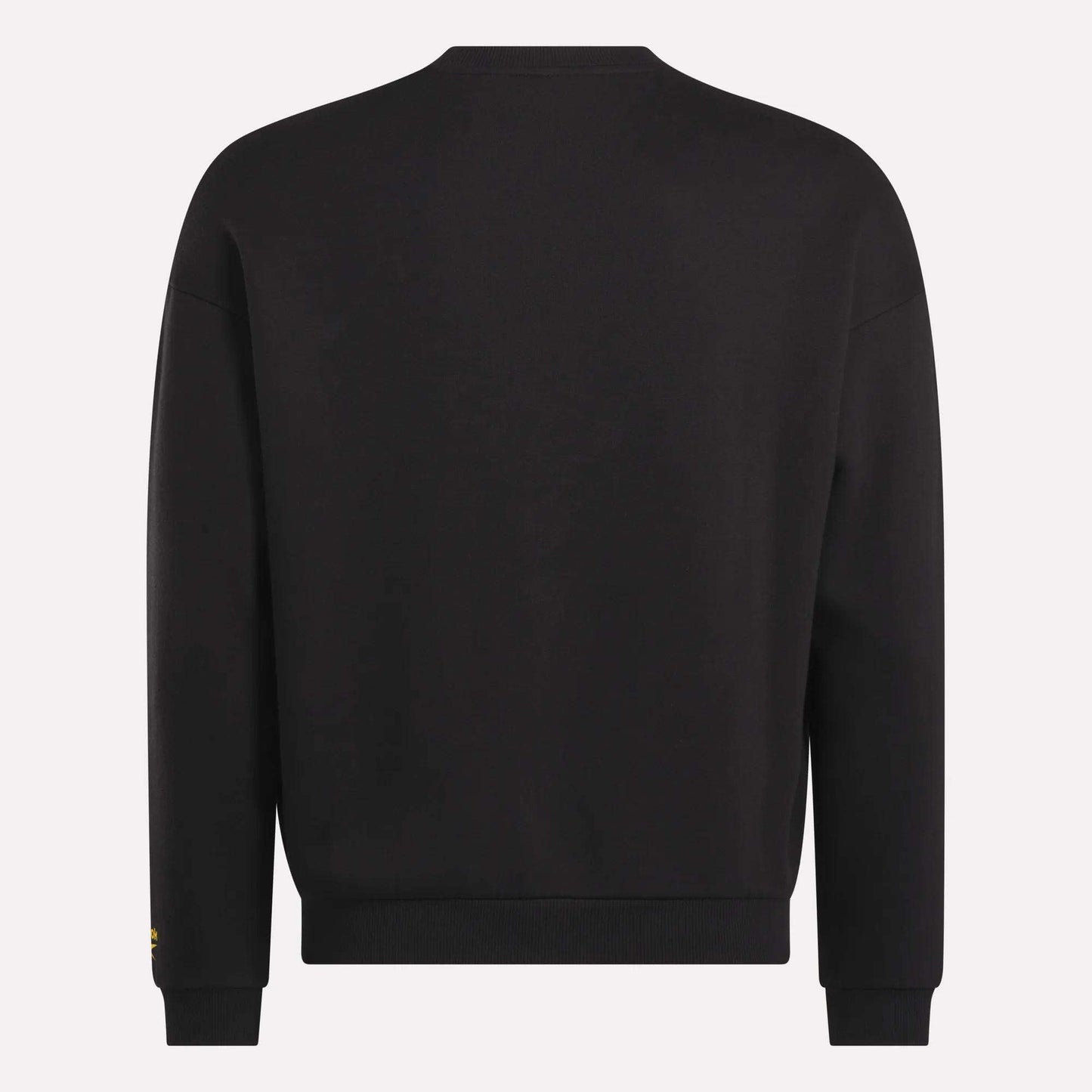 The Reebok Men's Cottle Sweatshirt, shown from the back in plain black, features ribbed cuffs and waistband.