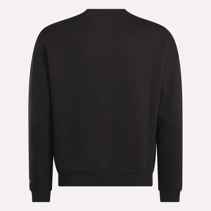 The Reebok Men's Cottle Sweatshirt, shown from the back in plain black, features ribbed cuffs and waistband.