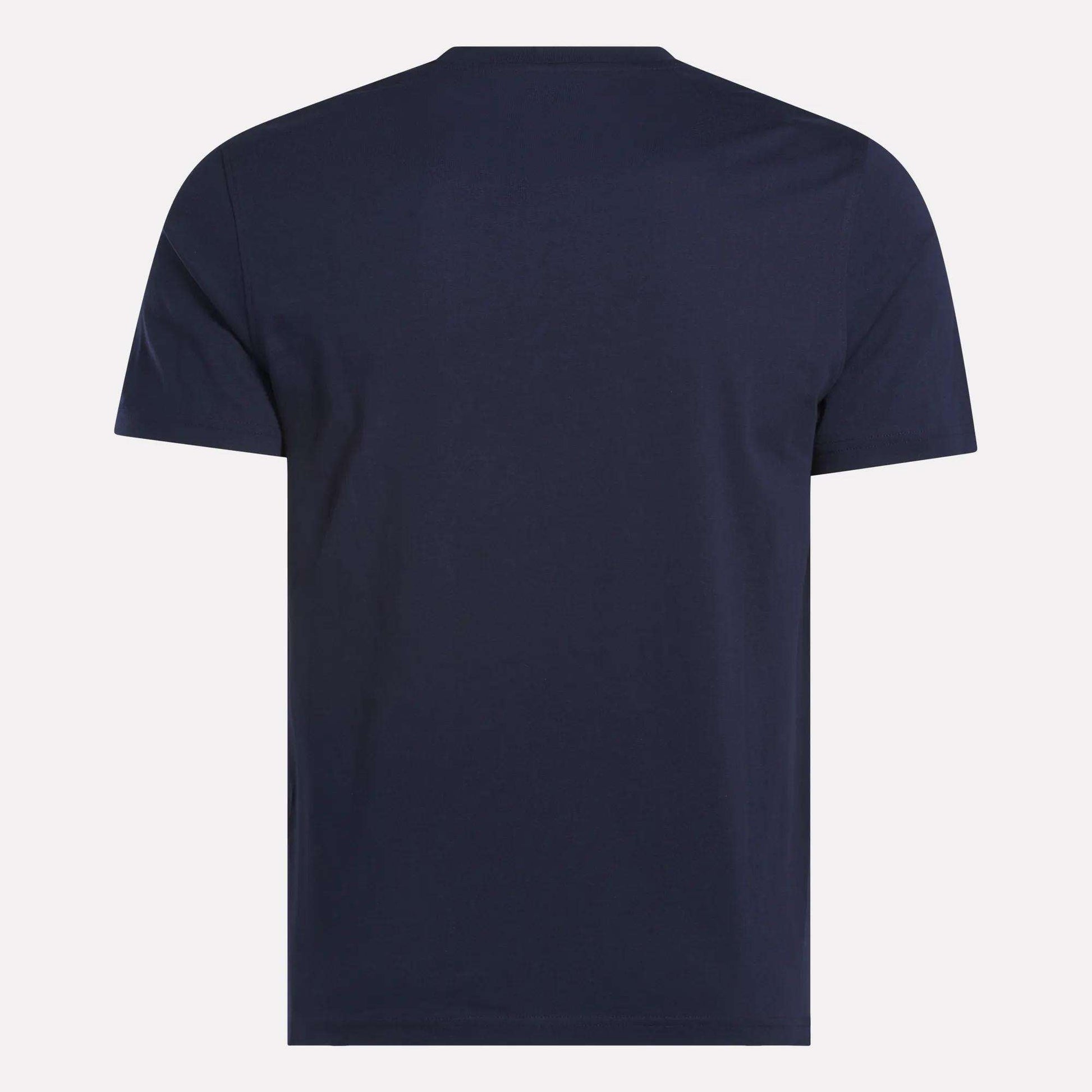 The Men's Big Logo Crewneck Short Sleeve Tee by Reebok is displayed from the back against a light background.
