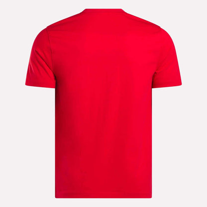 The Reebok Men's Small Logo Crewneck Short Sleeve T-Shirt, made of soft cotton jersey, is shown from the back on a white background with no visible logos or designs.