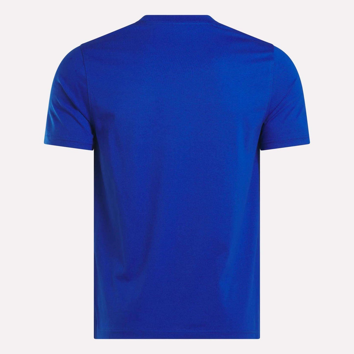 A Reebok Men's Small Logo Crewneck Short Sleeve T-Shirt in royal blue cotton jersey, displayed from the back against a white background.