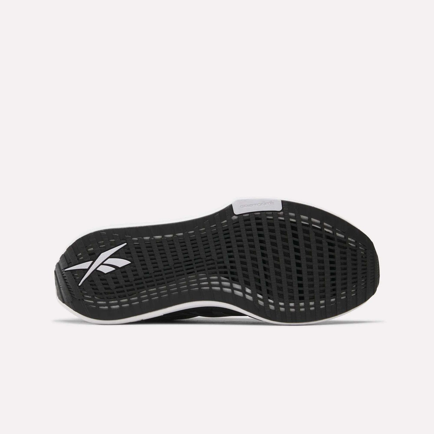 The Reebok Men's FloatZig Tread Running Shoes feature a black athletic sole with a white logo and grid-like tread pattern, perfect for treadmill workouts, displayed on a plain white background.
