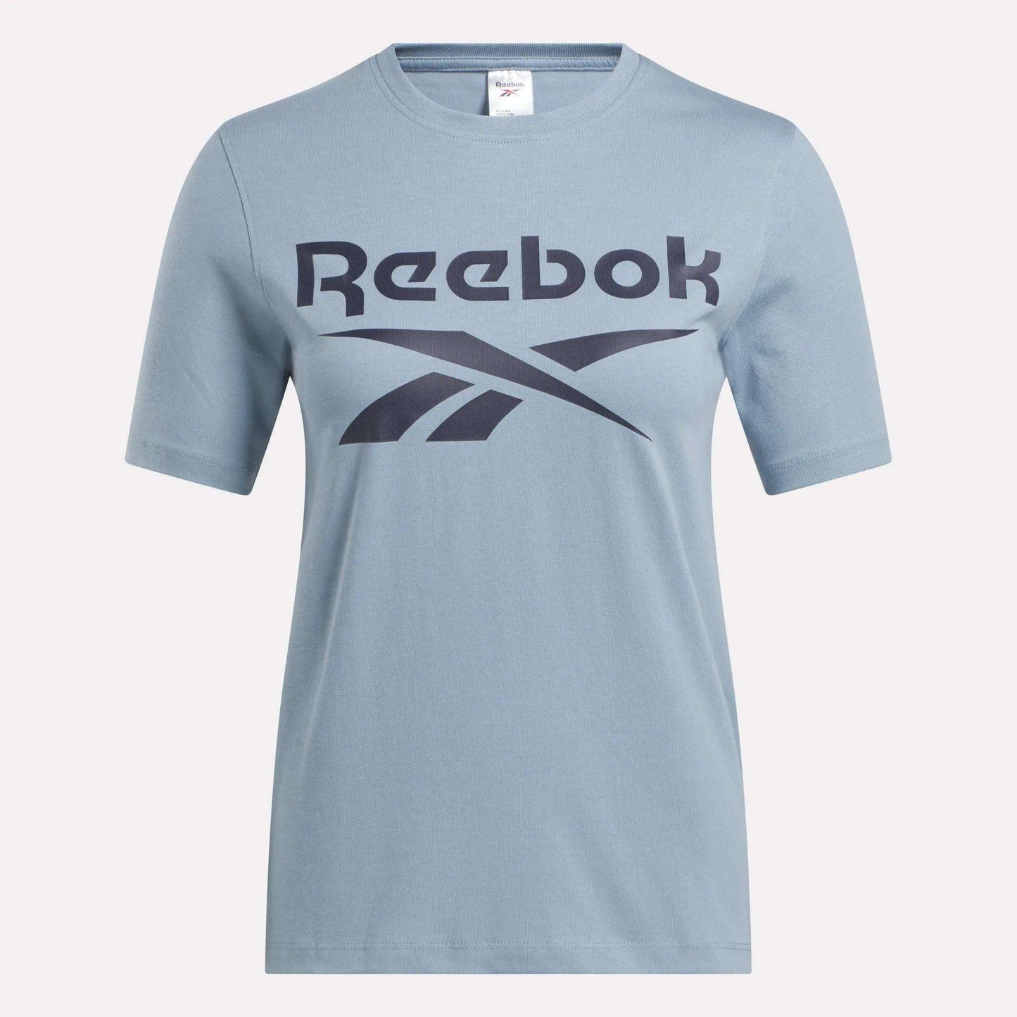 The Reebok Women's Big Logo Crewneck Short Sleeve Tee is a soft cotton jersey t-shirt with a stylish front logo.