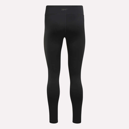 Reebok Women’s Lux High-Rise Tights shown from the back, featuring a high waistband, subtle seam details, and RBK-DRY performance fabric—all on a simple light background.
