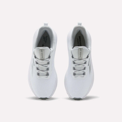 Top view of Reebok Men's Cityride 2 Running Shoes in white with light grey accents, mesh uppers, FuelFoam cushioning, and white laces, shown side by side on a plain light background.