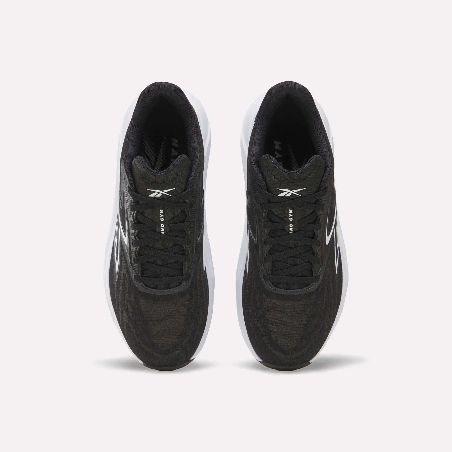 Top view of Reebok Nano Gym 2.0 Training Shoes, featuring black uppers and white midsoles, shown side by side on a plain white background.