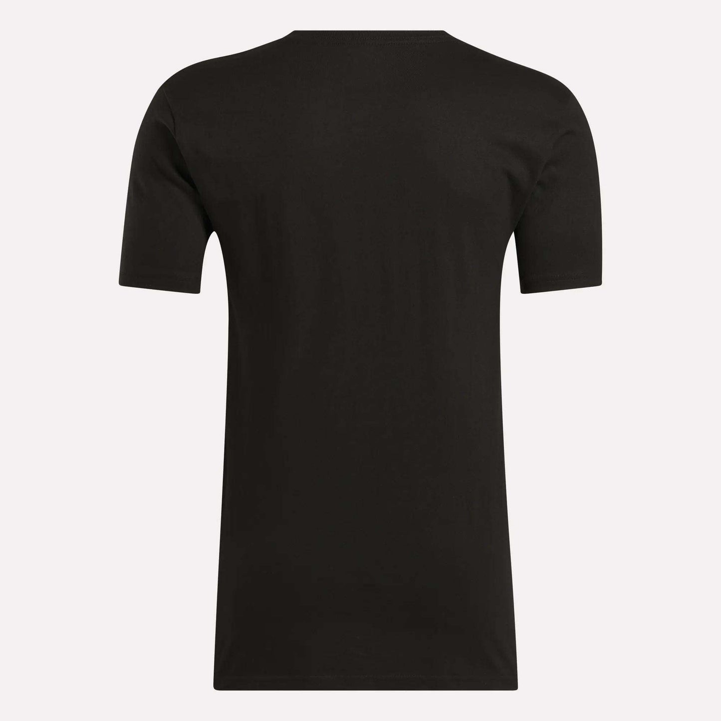 Back view of Reebok Men's Identity Small Logo T-Shirt in black with a relaxed fit, displayed against a light background.