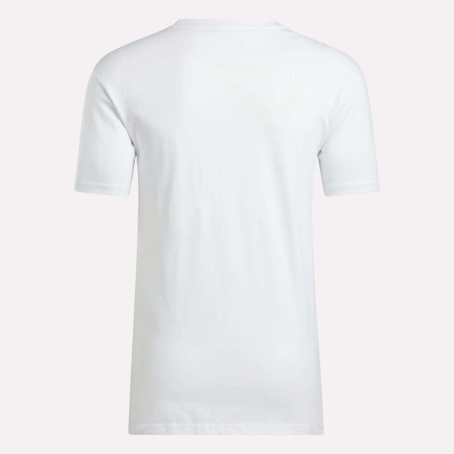 The Reebok Men's Identity Small Logo T-Shirt is shown from the back against a light background, featuring a relaxed fit and simple, classic design with minimal branding and no visible patterns.