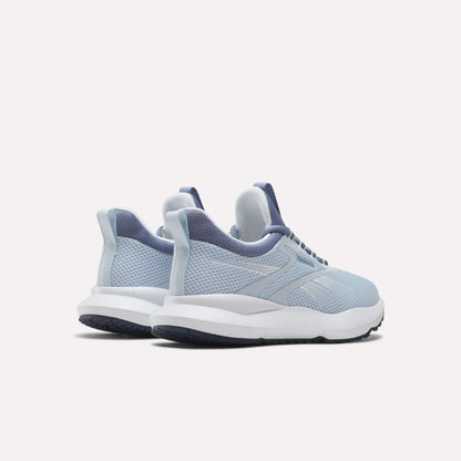 A pair of Reebok Women's Cityride 2 Running Shoes in light blue with FuelFoam cushioning, white soles, and navy accents, shown at a slight back and side angle against a plain white background.