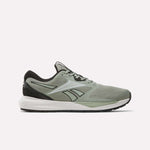 The Reebok Men's Nanoflex 2 Training Shoes in Hazy Green/Black/White feature a breathable mesh upper for optimal airflow, white midsole, black outsole, white side logo, and black heel detail—perfect for athletic workouts.