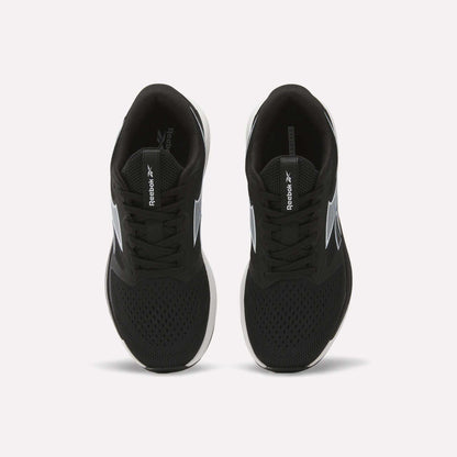 A pair of Women's NFX Trainer 2 Training Shoes by Reebok in black, featuring mesh uppers, laces, white soles, and white Reebok logos on the sides as viewed from above.