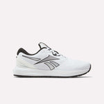 The Reebok Women's Nanoflex 2.0 Training Shoes in White/Black/Silver feature a mesh-like upper, black accents and laces, a black sole, and a stylized side logo—perfect for your next workout.