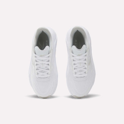The Reebok Women's Nano Gym 2.0 Training Shoes are shown from above, featuring white laces and textured uppers against a plain white background—ideal for versatile workouts.