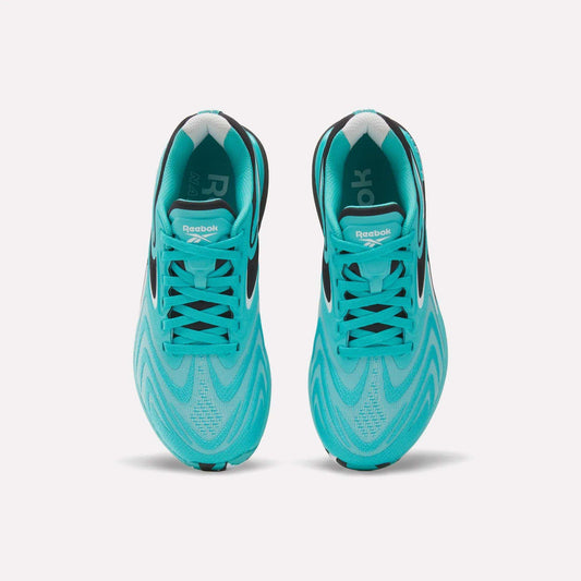 A pair of Women's Nano X5 Edge Training Shoes by Reebok in teal with black accents, seen from above with visible laces and Reebok logo on each tongue. Ideal for your next HIIT class.