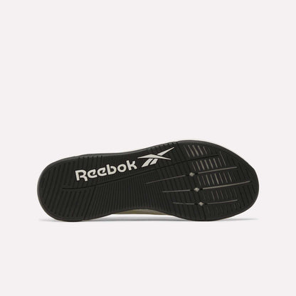The image displays the black rubber sole of the Reebok Nano X5 Edge Training Shoes, featuring a white Reebok logo and vector symbol. The textured pattern on the sole is designed to enhance grip, support, and performance.