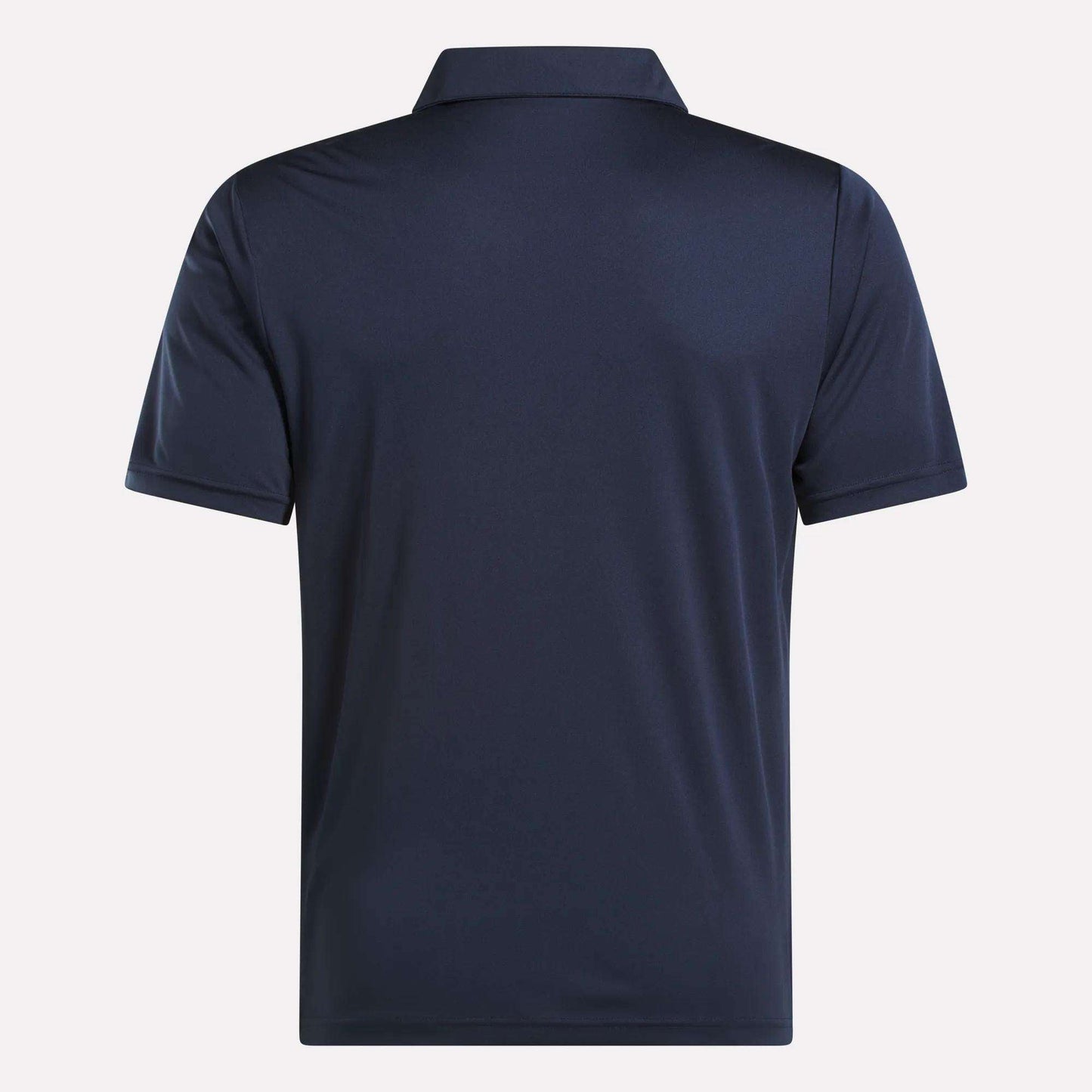 Back view of a Men's Crushers GC Replica Polo by Reebok, featuring short sleeves, a collar, and dark navy blue color, shown against a light background.