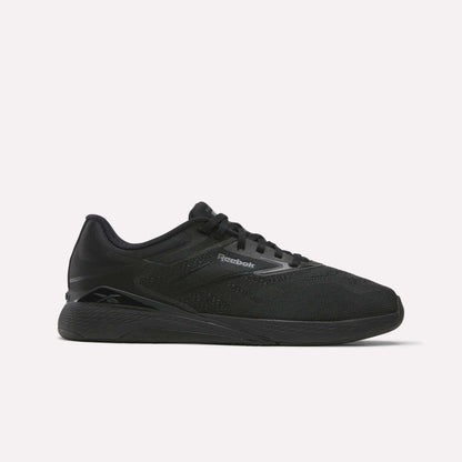 An Espresso Reebok Nano X5 Training Shoe with mesh upper, lace-up closure, and rubber outsole for comfort, ideal for training; shown in profile view on a plain white background.