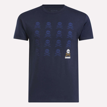 The Men's Crushers Icon Tee by Reebok features bold Crushers graphics in blue, making it perfect for fans of Bryson DeChambeau.