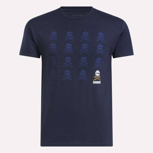 The Men's Crushers Icon Tee by Reebok features bold Crushers graphics in blue, making it perfect for fans of Bryson DeChambeau.