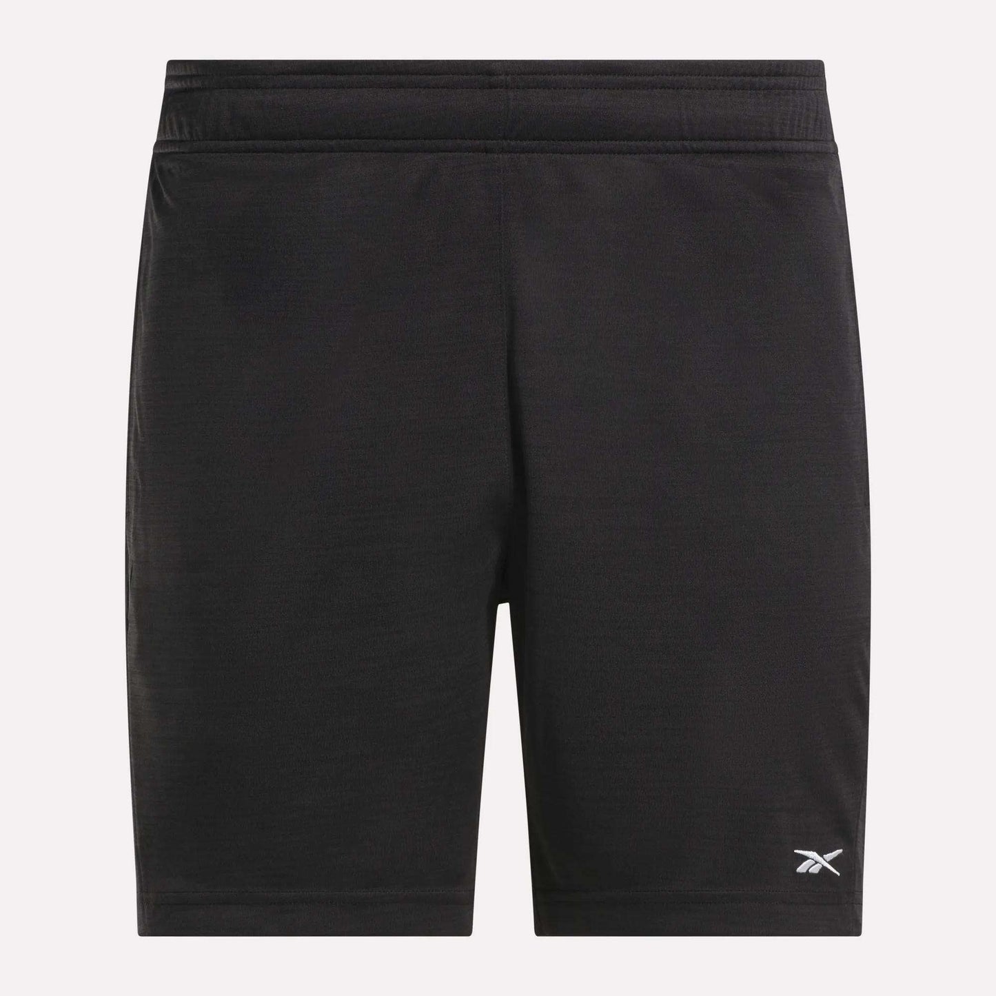 Men's Inclination Shorts by Reebok—black training shorts with an elastic waistband and a small white Reebok logo on the lower left leg. Shown on a plain white background, ideal for men's workout routines.