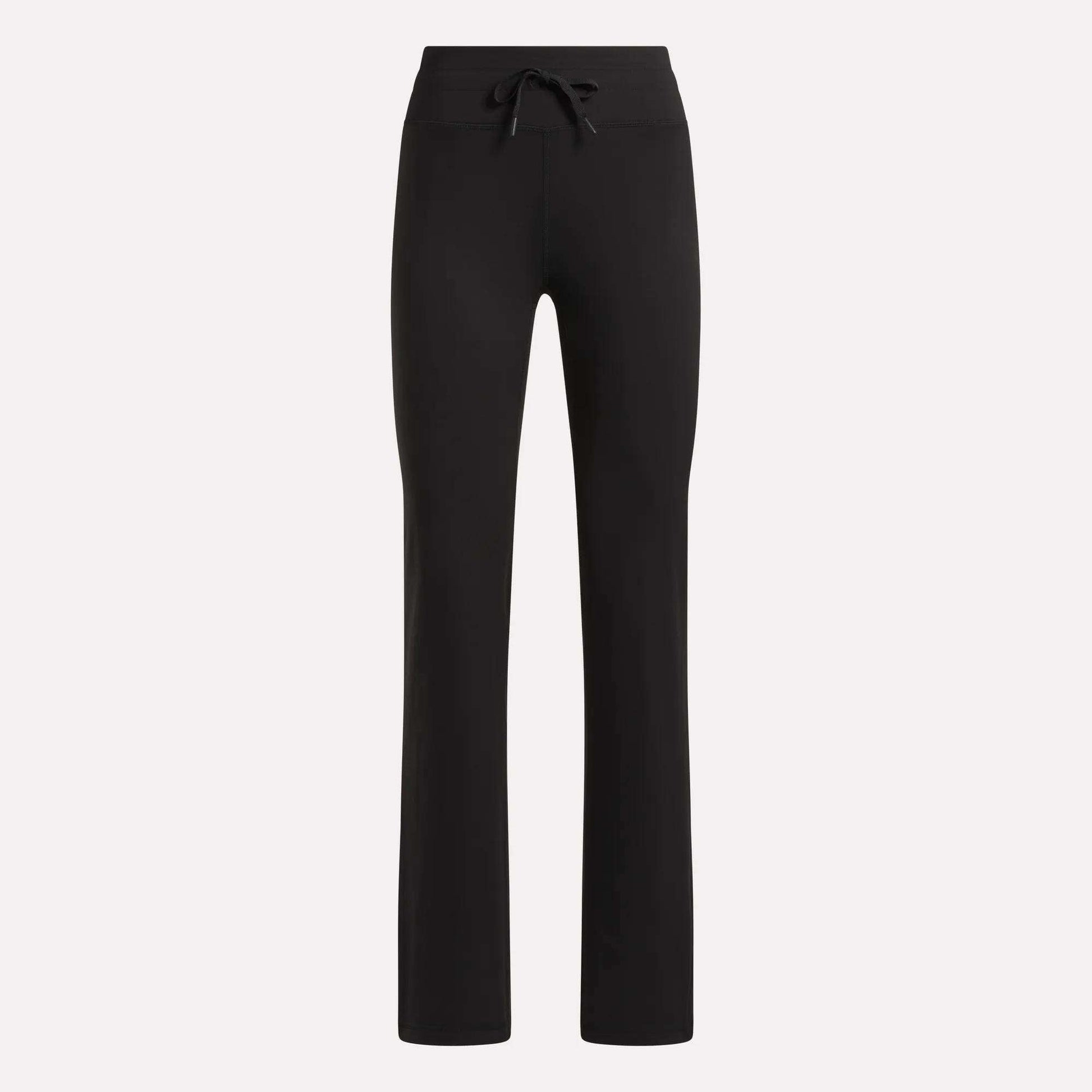 Reebok Women's Highstreet High-Rise Pants for Black women, featuring a straight-leg cut, elastic waistband, and front drawstring tie, shown against a plain light background.
