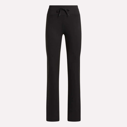 Reebok Women's Highstreet High-Rise Pants for Black women, featuring a straight-leg cut, elastic waistband, and front drawstring tie, shown against a plain light background.