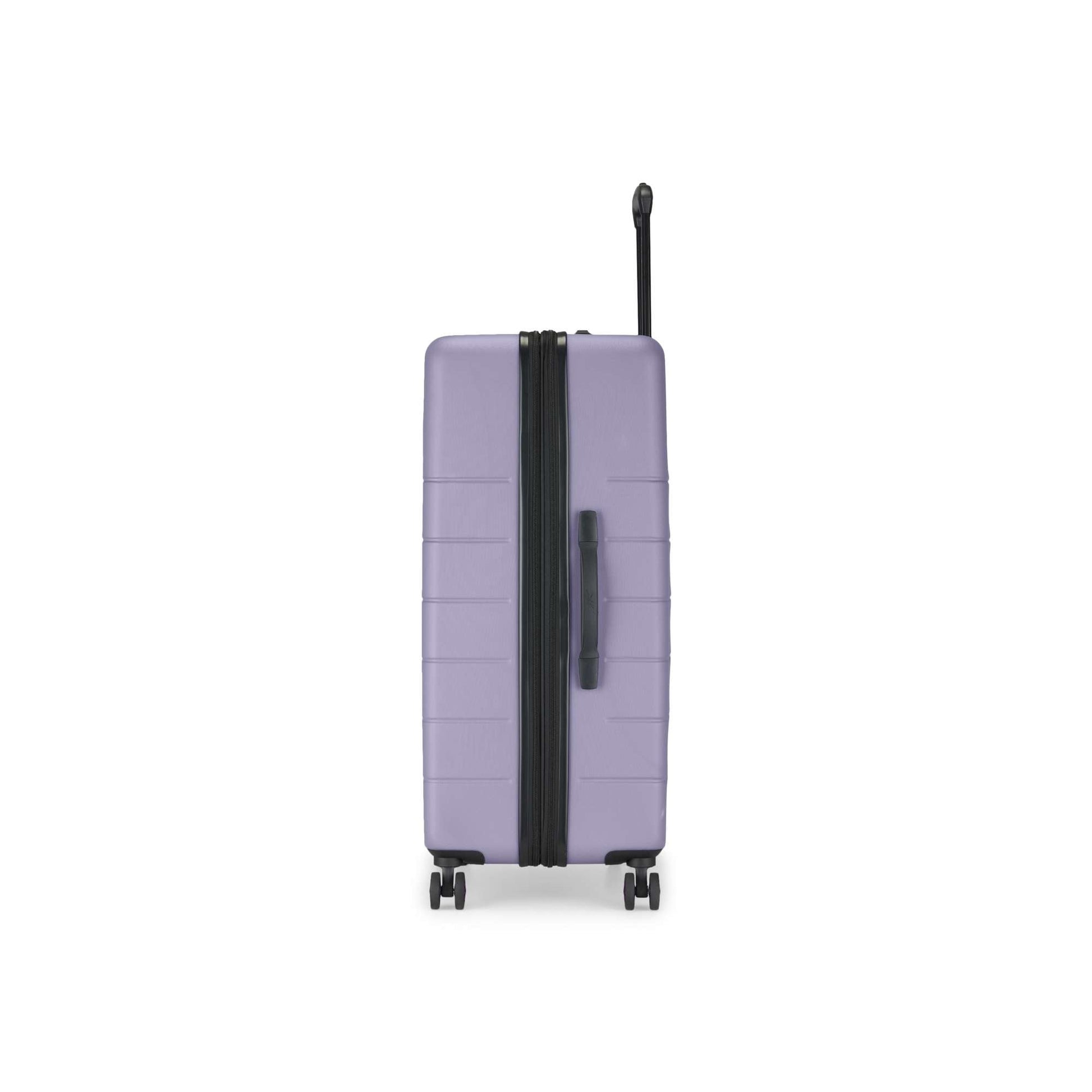 The Reebok Captain 2 Piece Luggage Set features a purple hard-shell suitcase with black trim, four spinner wheels, and an extended handle—ideal for those seeking durable travel gear.