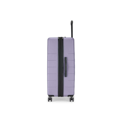 The Reebok Captain 2 Piece Luggage Set features a purple hard-shell suitcase with black trim, four spinner wheels, and an extended handle—ideal for those seeking durable travel gear.