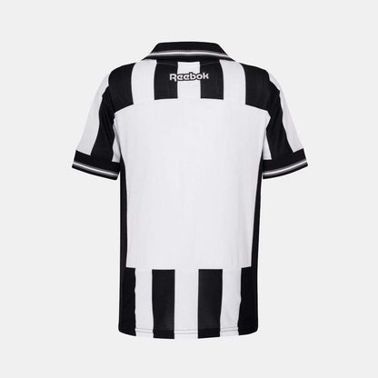 Back view of the Reebok Kids' Botafogo Youth Home Jersey in black and white stripes, short sleeves, a collar, and Reebok logo on the upper back.