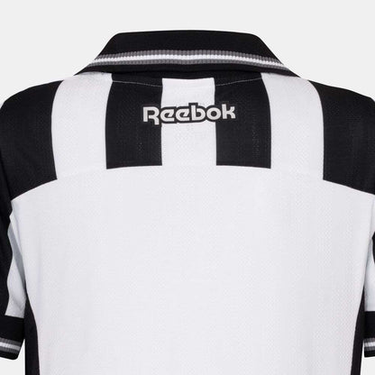 Back view of the Kids' Botafogo Youth Home Jersey by Reebok, featuring black and white stripes and a black collar—ideal as a 25/26 football shirt for young fans.