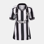 The Reebok Botafogo Women's Home Jersey is a black and white vertically striped football shirt with a collar, club crest, vbet sponsor, and Reebok logo on the chest—an iconic 25/26 design.