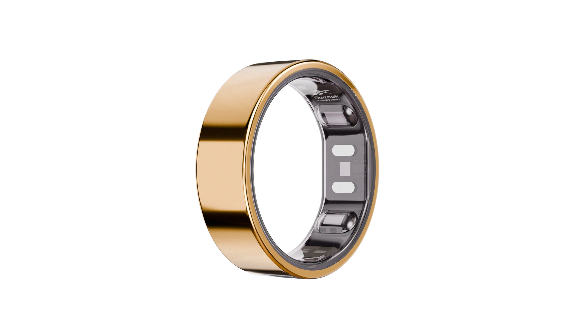 The Reebok Smart Ring by Reebok, shown in gold with a smooth, polished finish and built-in biometric sensors, is displayed against a simple white background.
