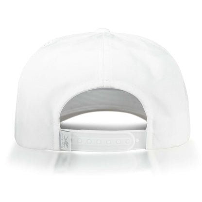 The Reebok Madison Ii is a white baseball cap made from recycled polyester, seen from the back with an adjustable snapback strap and a small fabric tag on the left side.