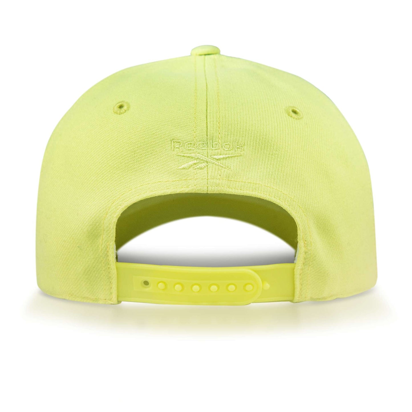 Back view of the yellow Reebok Vector Baseball Cap, featuring an adjustable snapback closure and embroidered Reebok logo above the opening.