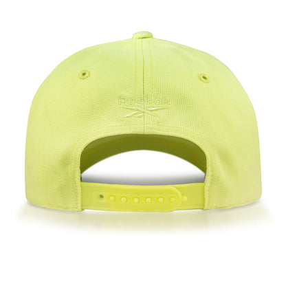 Back view of the yellow Reebok Vector Baseball Cap, featuring an adjustable snapback closure and embroidered Reebok logo above the opening.