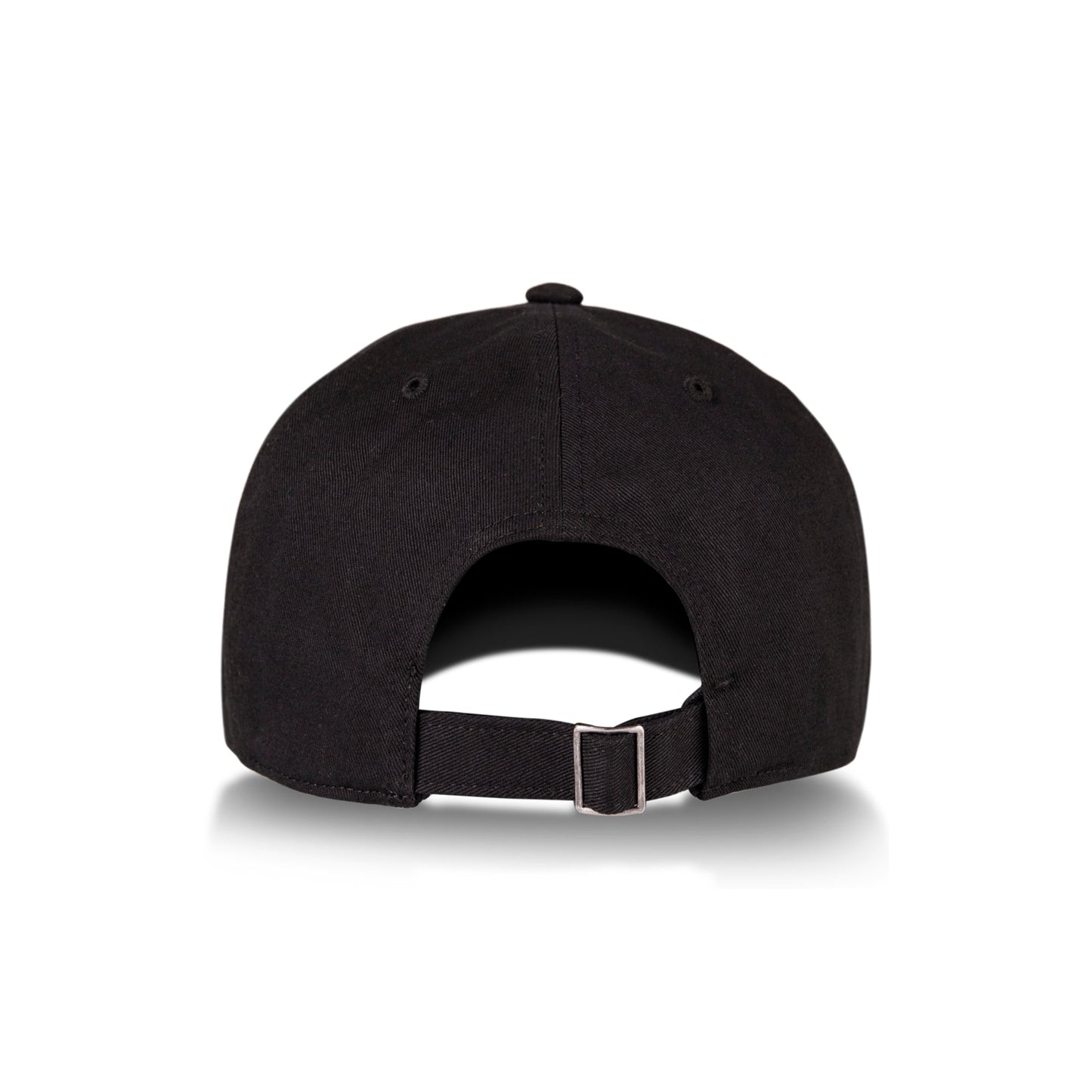 The Reebok Logo Cap is a black cotton twill cap with a classic curved design, visible panel stitching, and an adjustable buckle closure at the back for a custom fit.