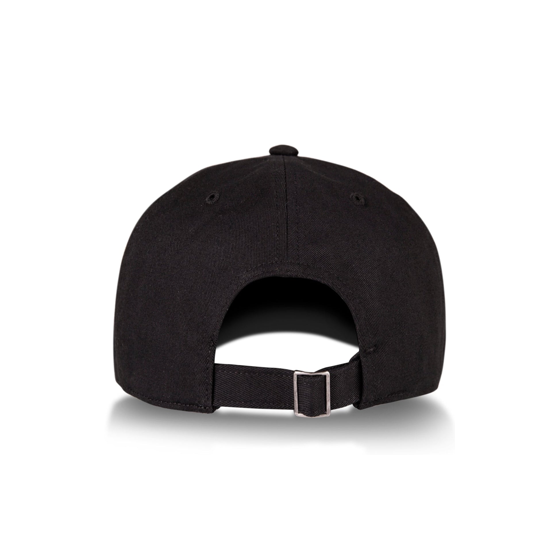 The Reebok Logo Cap is a black cotton twill cap with a classic curved design, visible panel stitching, and an adjustable buckle closure at the back for a custom fit.