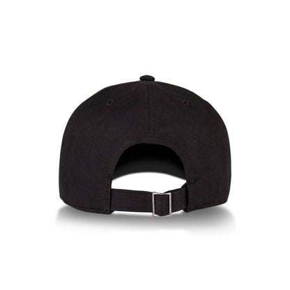 The Reebok Logo Cap is a black cotton twill cap with a classic curved design, visible panel stitching, and an adjustable buckle closure at the back for a custom fit.