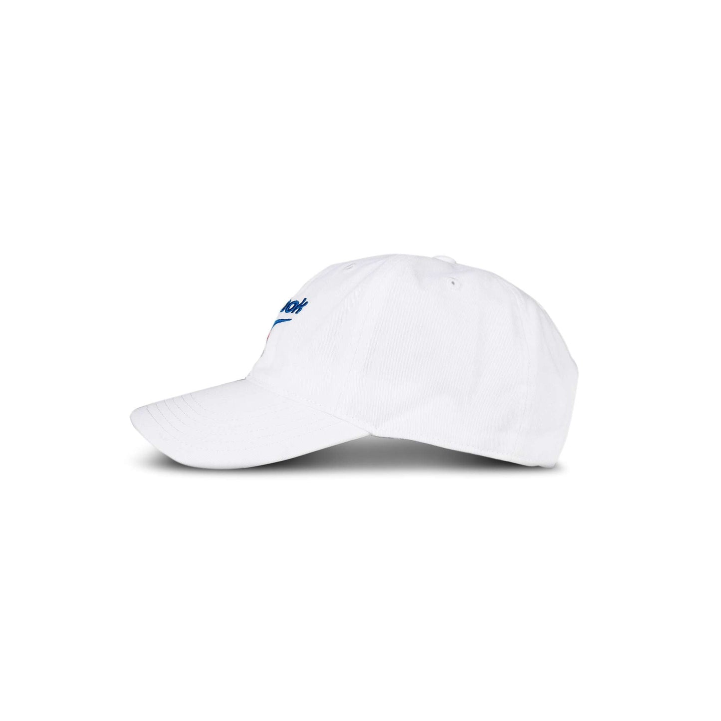 The Reebok Logo Cap is a white baseball cap, shown from the side on a plain white background, featuring a small blue Reebok logo on the front.