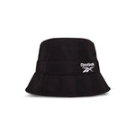 The Reebok Bucket Hat features a wide brim and an embroidered white Reebok logo on the front. Displayed against a plain white background.