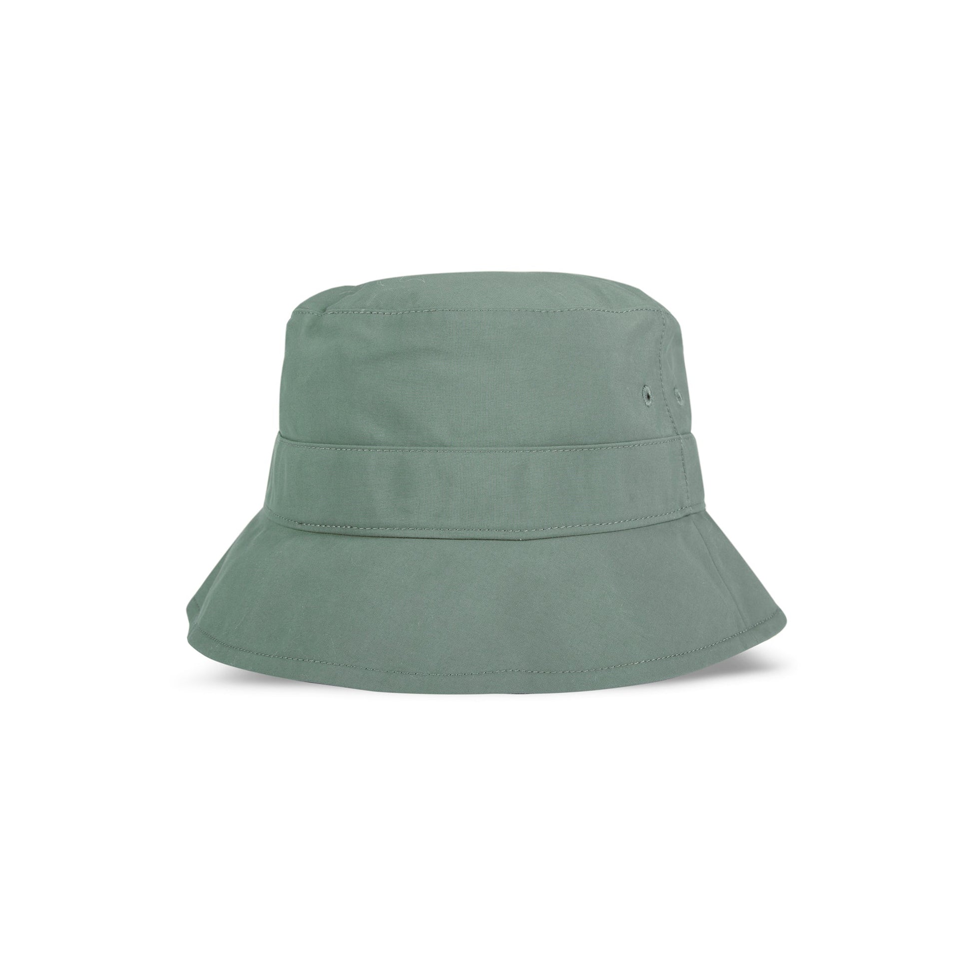 A light green Reebok Bucket Hat featuring a wide, downward-sloping brim and stitched details, made from recycled nylon, shown against a white background.