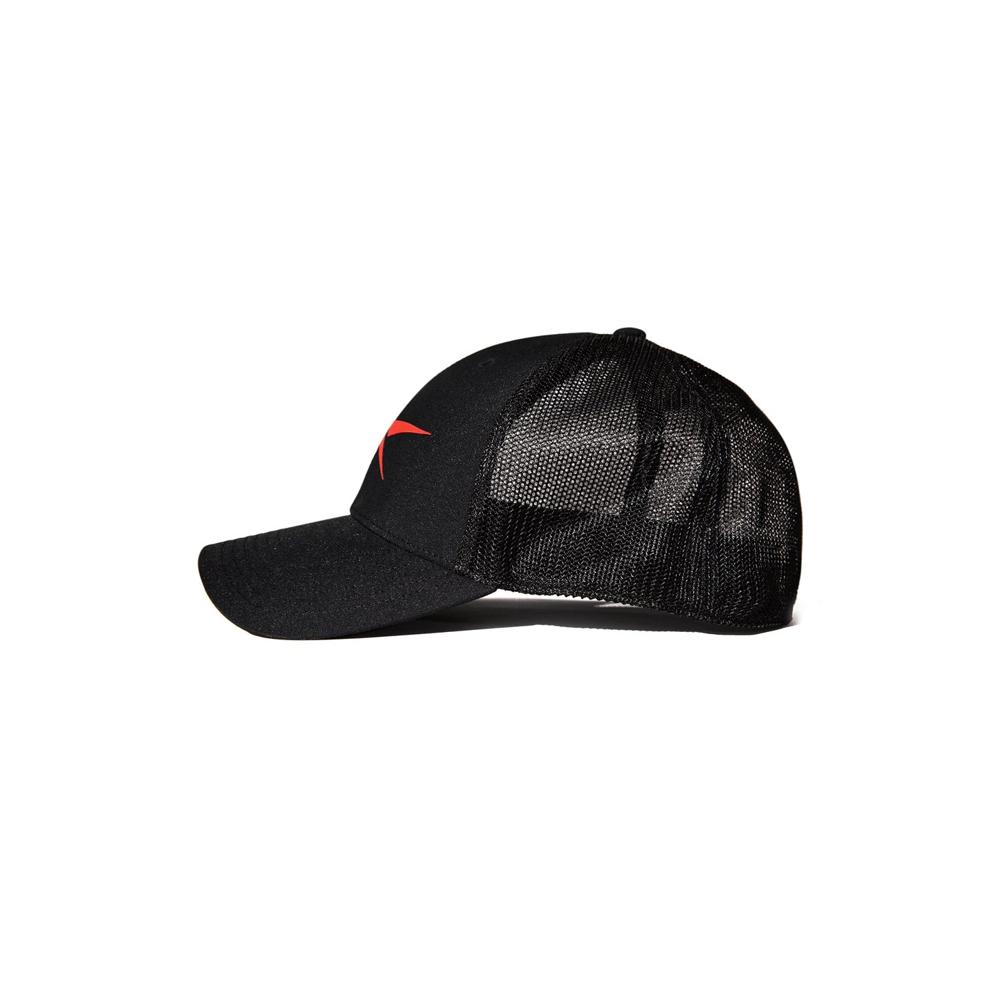 The Reebok Elite Cap is a black trucker hat with a curved brim, mesh back panels, and a small red logo on the front. It’s displayed in side profile against a plain white background.